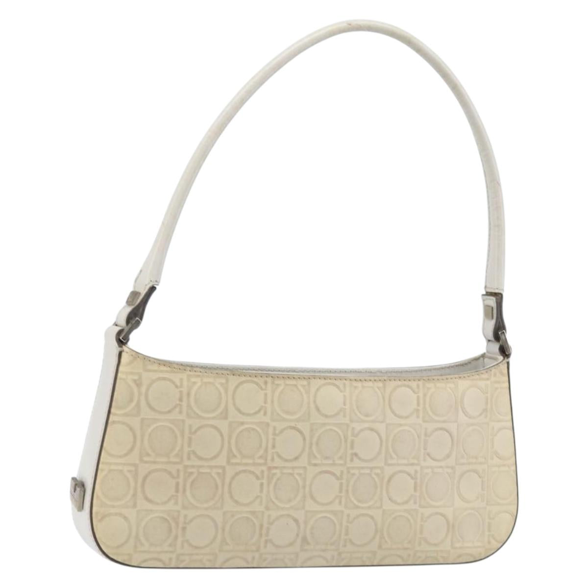 Salvatore Ferragamo Shoulder Bag Leather Beige Silver Auth ka3141