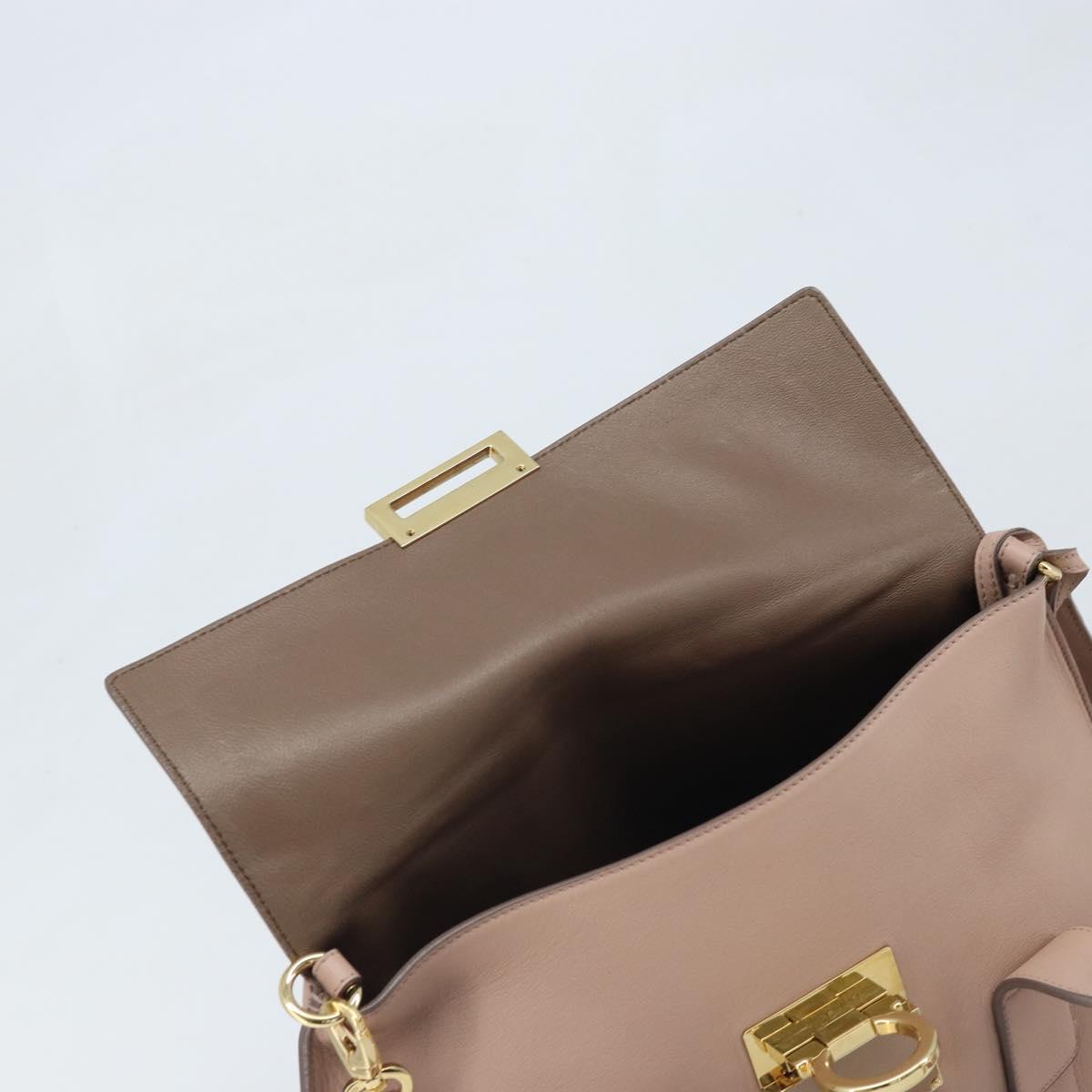 Salvatore Ferragamo Gancini Hand Bag Leather 2way Beige Gold Auth ka3143A