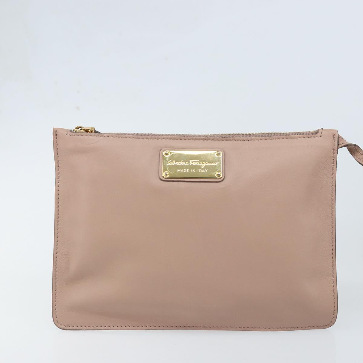 Salvatore Ferragamo Gancini Hand Bag Leather 2way Beige Gold Auth ka3143A