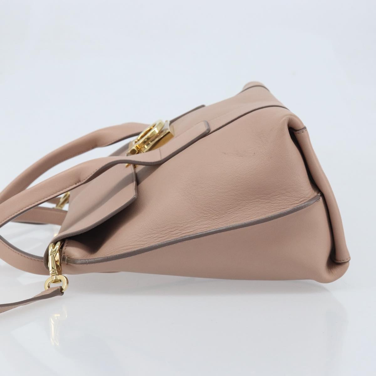 Salvatore Ferragamo Gancini Hand Bag Leather 2way Beige Gold Auth ka3143A