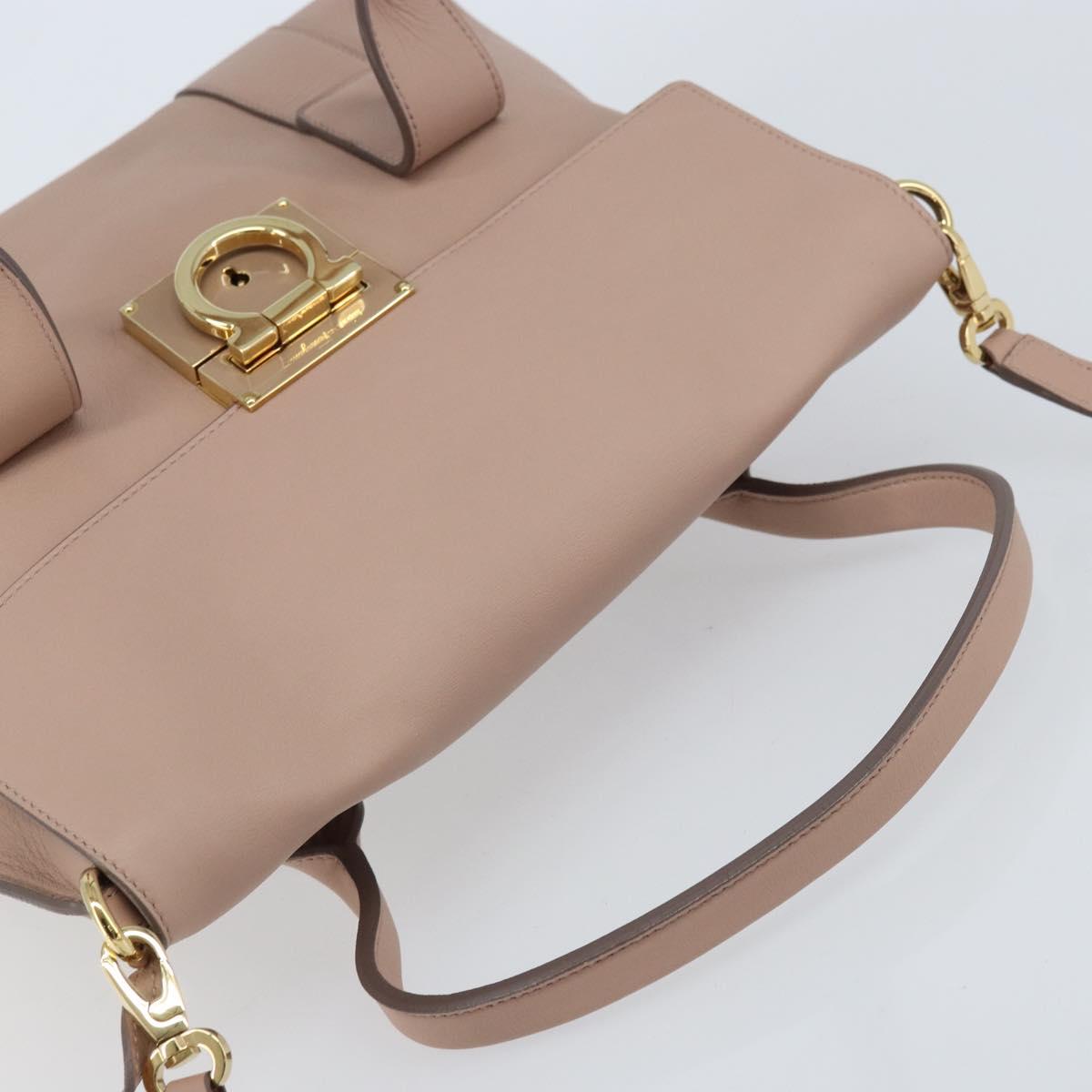 Salvatore Ferragamo Gancini Hand Bag Leather 2way Beige Gold Auth ka3143A