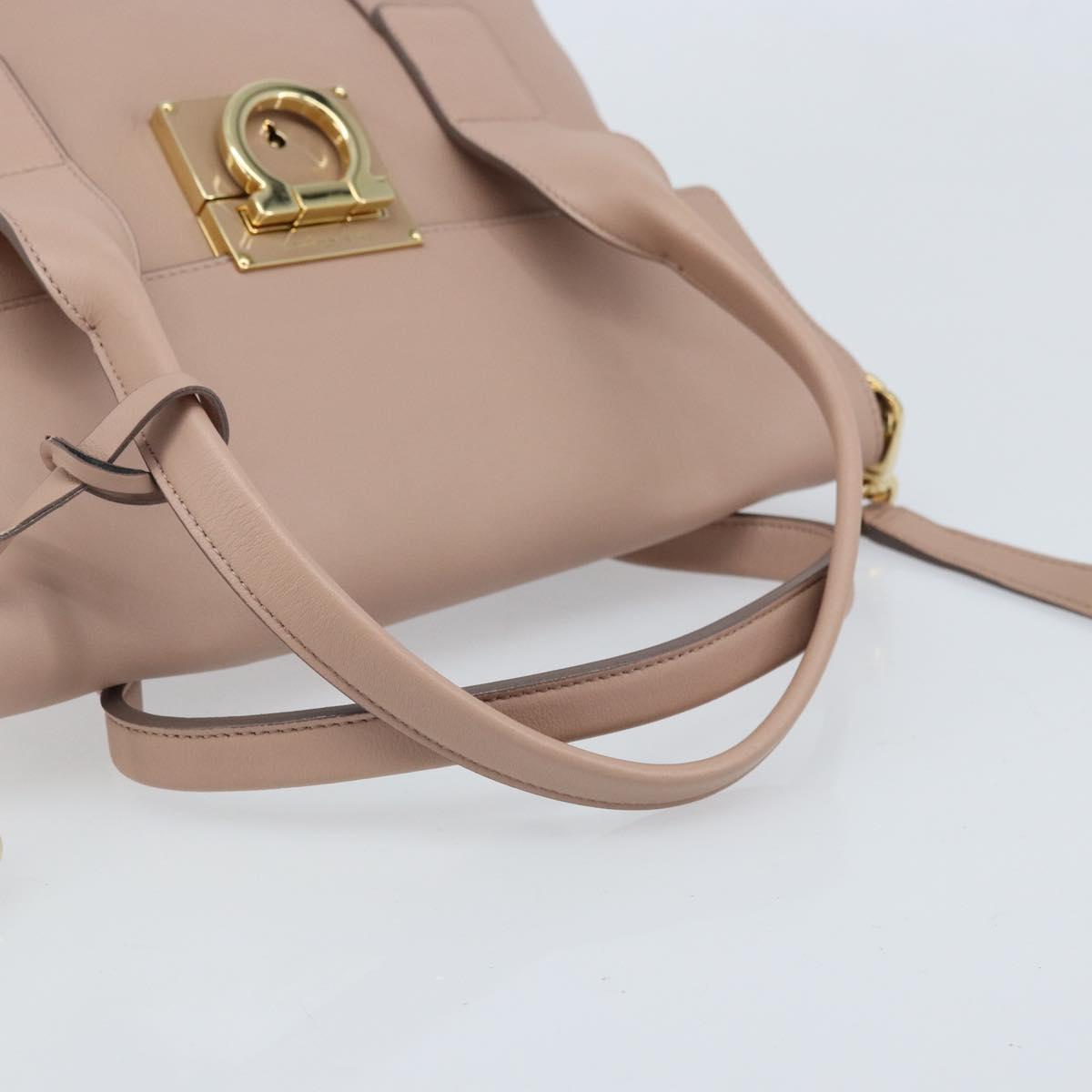 Salvatore Ferragamo Gancini Hand Bag Leather 2way Beige Gold Auth ka3143A