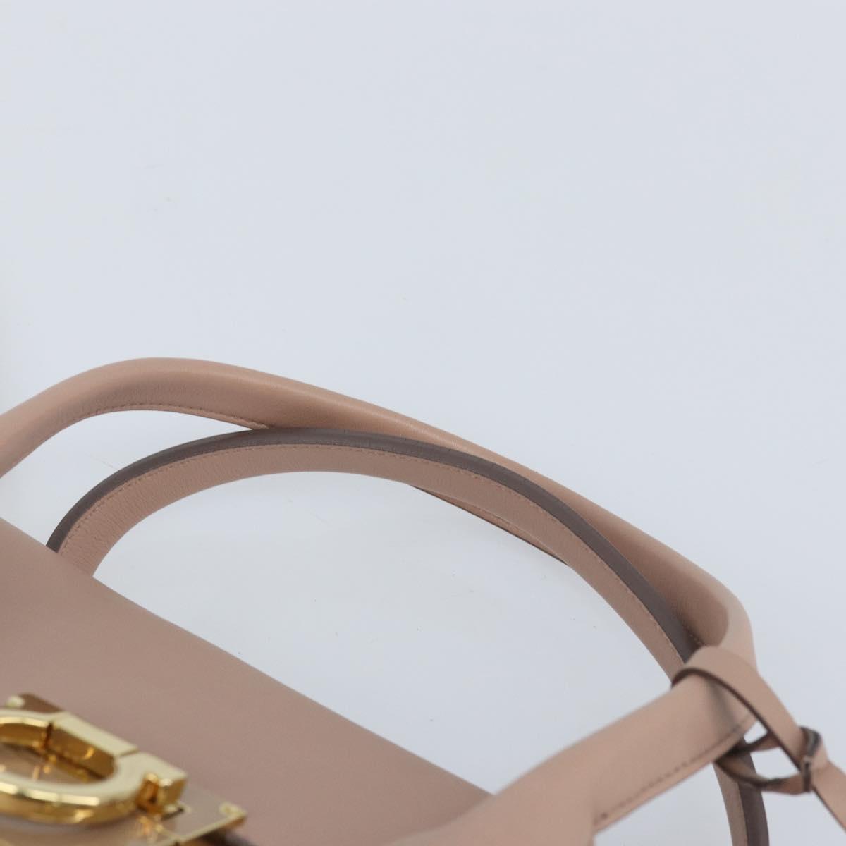 Salvatore Ferragamo Gancini Hand Bag Leather 2way Beige Gold Auth ka3143A