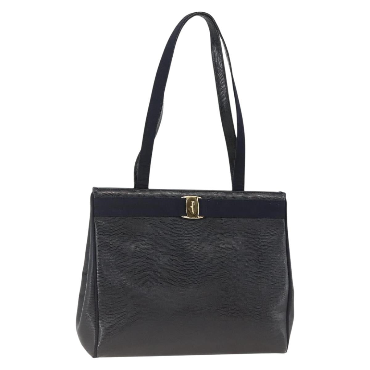 Salvatore Ferragamo Shoulder Bag Leather Navy Gold Auth ka3144A