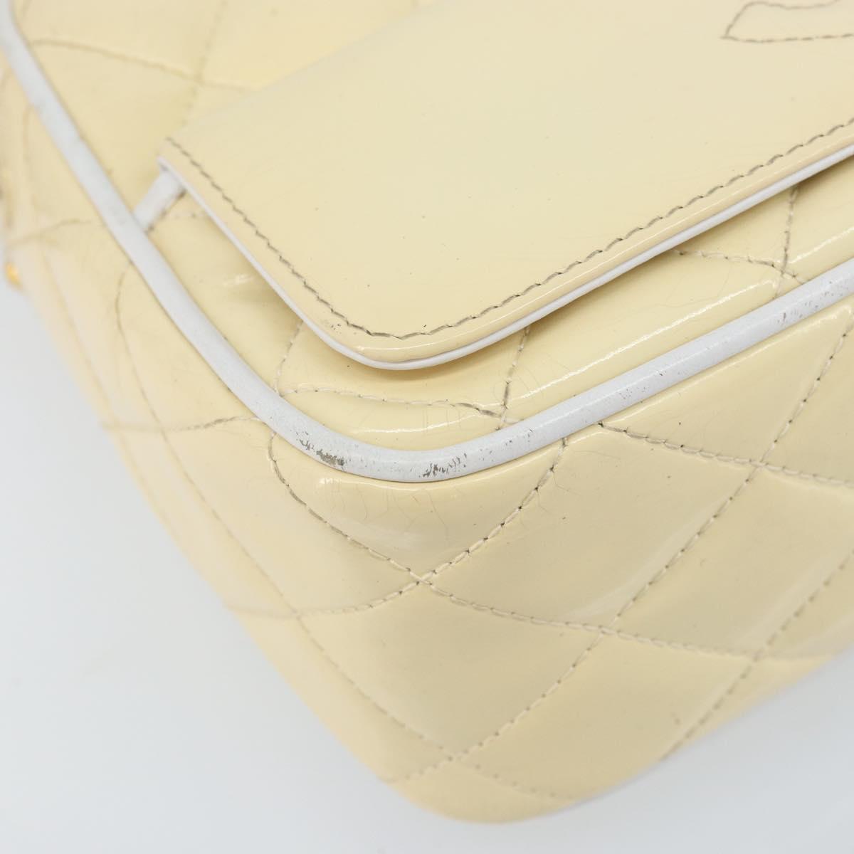 CHANEL Chain Shoulder Bag Patent leather Beige Gold CC Auth ka3145
