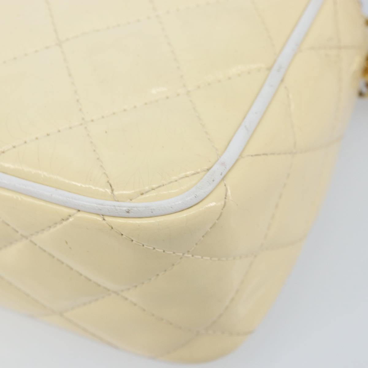 CHANEL Chain Shoulder Bag Patent leather Beige Gold CC Auth ka3145