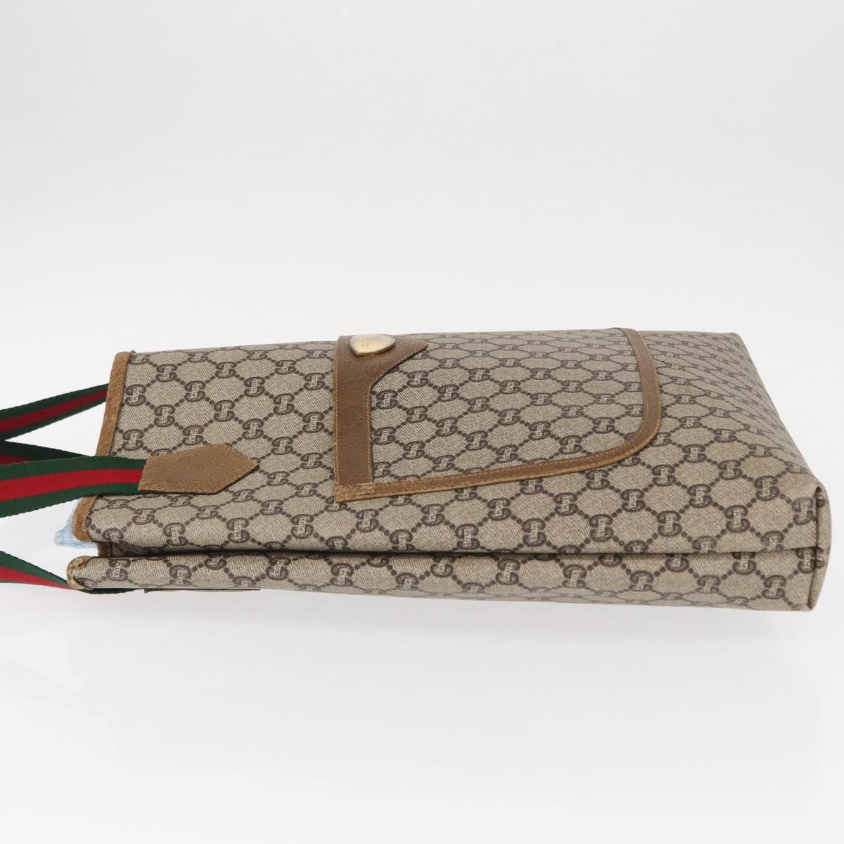 GUCCI GG Plus Supreme Web Sherry Line Tote Bag PVC Beige Red Green Auth ka315