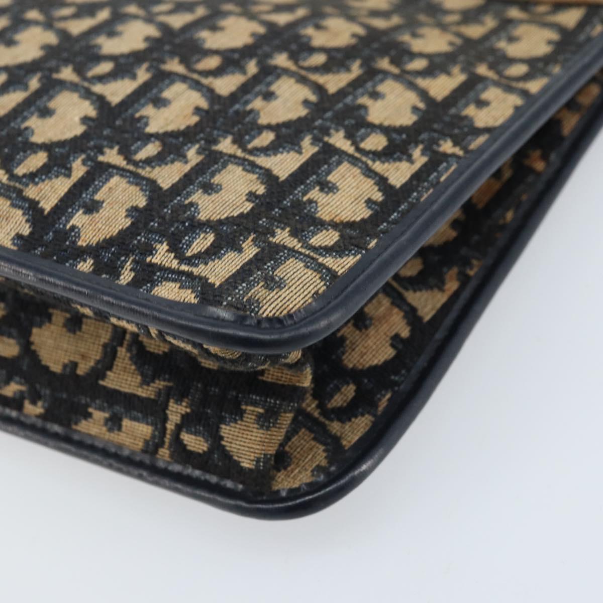 Christian Dior Trotter Canvas Clutch Bag Navy Gold Auth ka3155