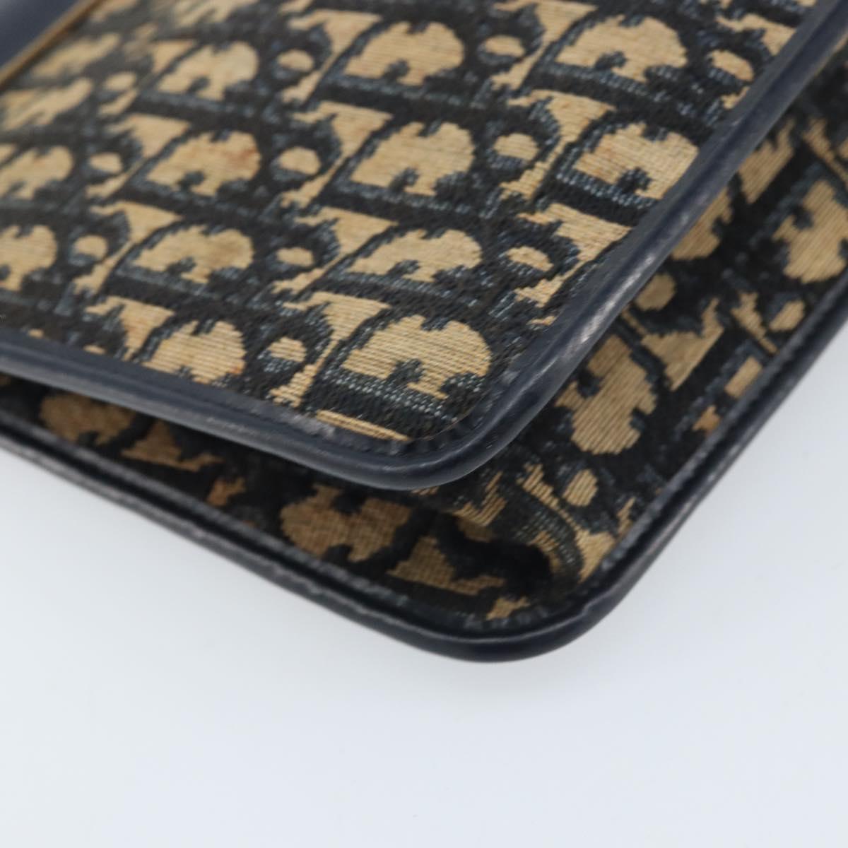 Christian Dior Trotter Canvas Clutch Bag Navy Gold Auth ka3155