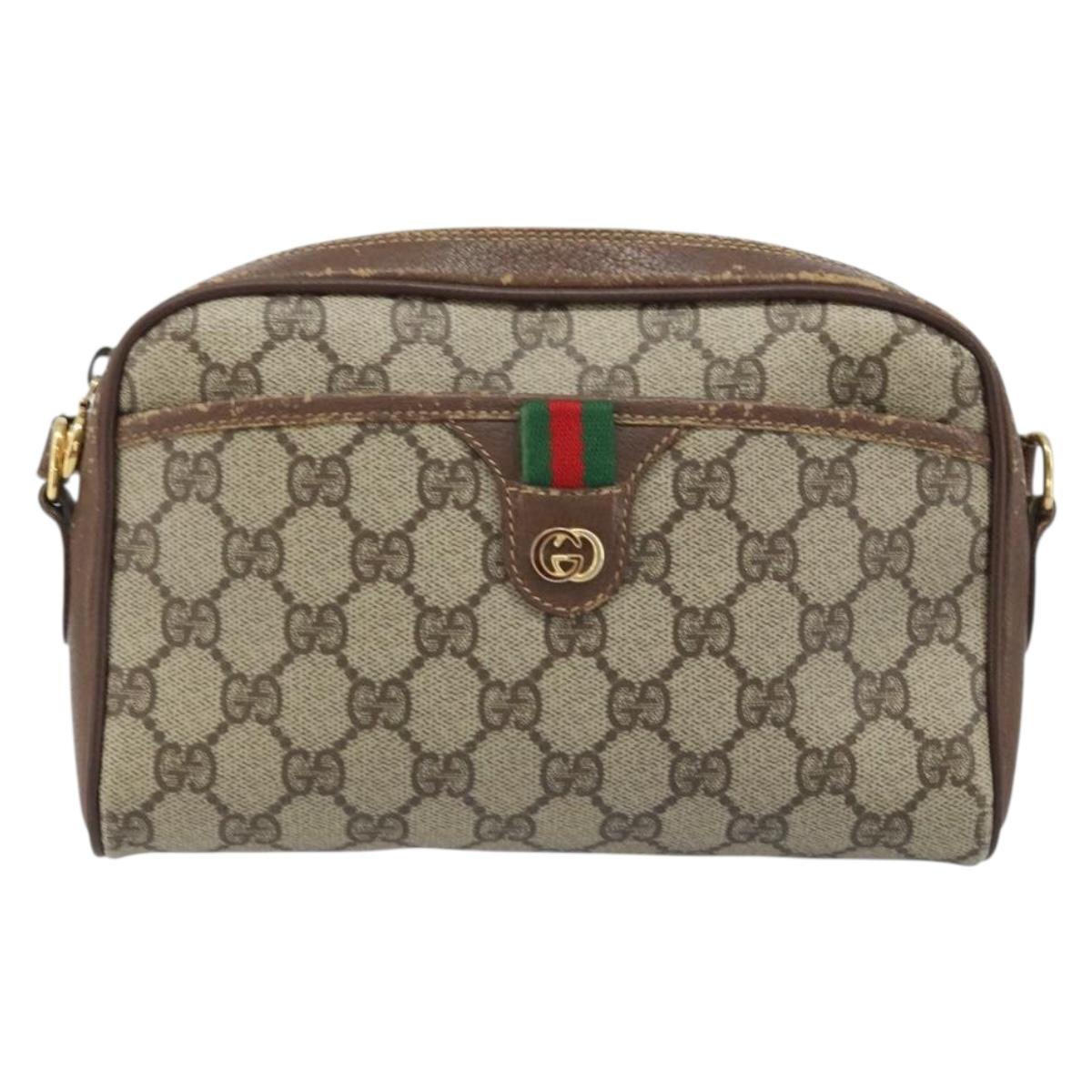GUCCI GG Supreme Web Sherry Line Shoulder Bag PVC Beige 116 02 089 Auth ka3157