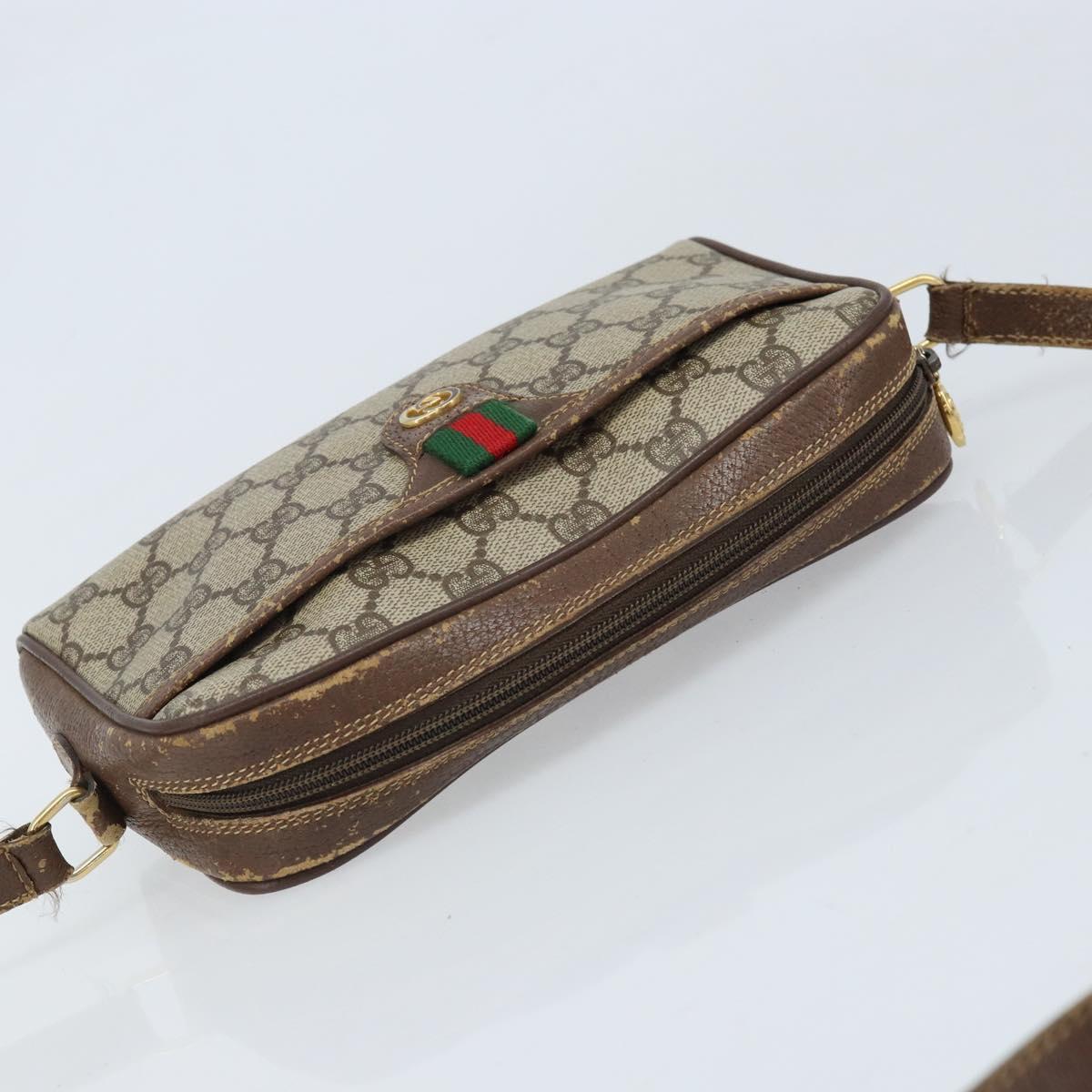 GUCCI GG Supreme Web Sherry Line Shoulder Bag PVC Beige 116 02 089 Auth ka3157