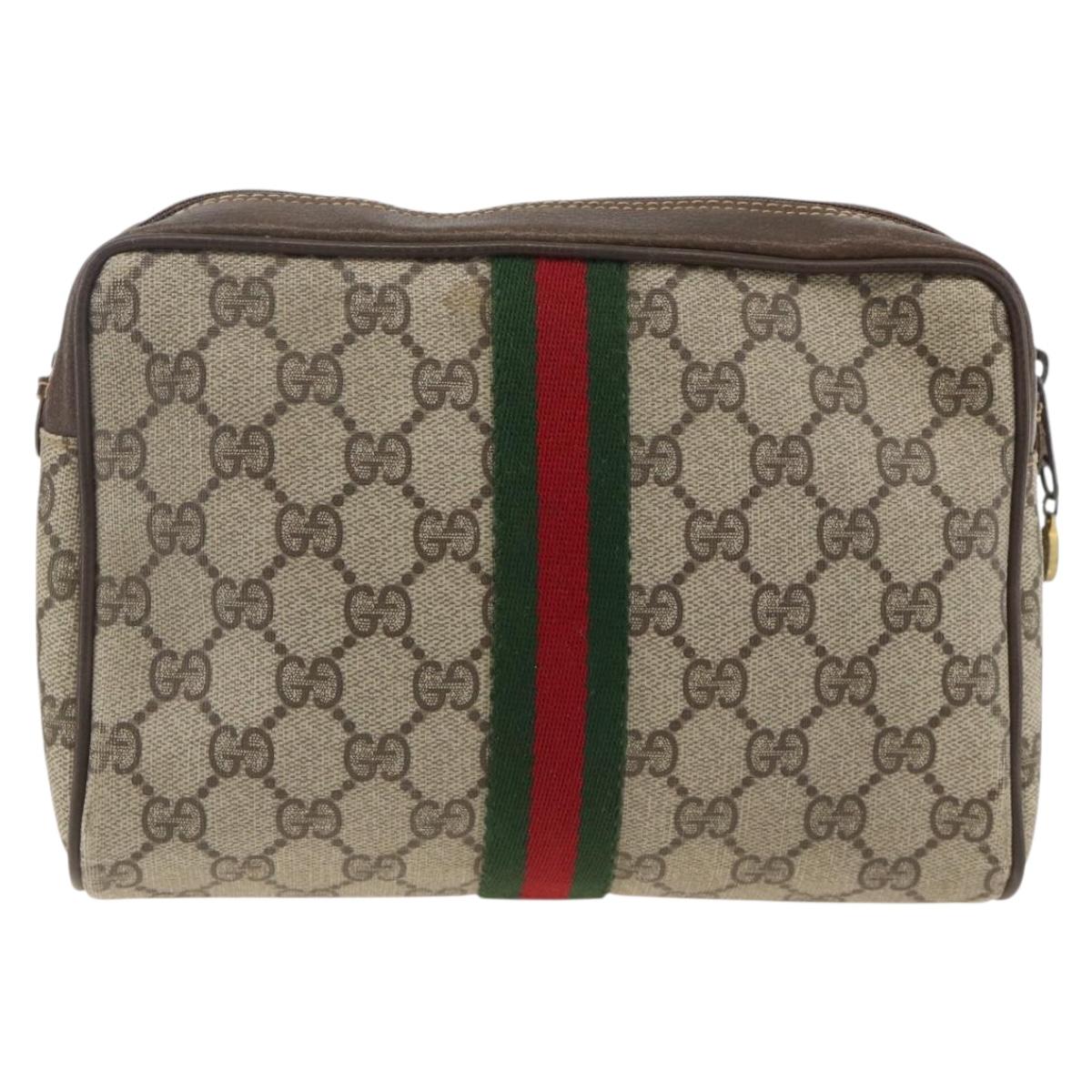 GUCCI GG Supreme Web Sherry Line Clutch Bag PVC Beige Red 010 378 Auth ka3160