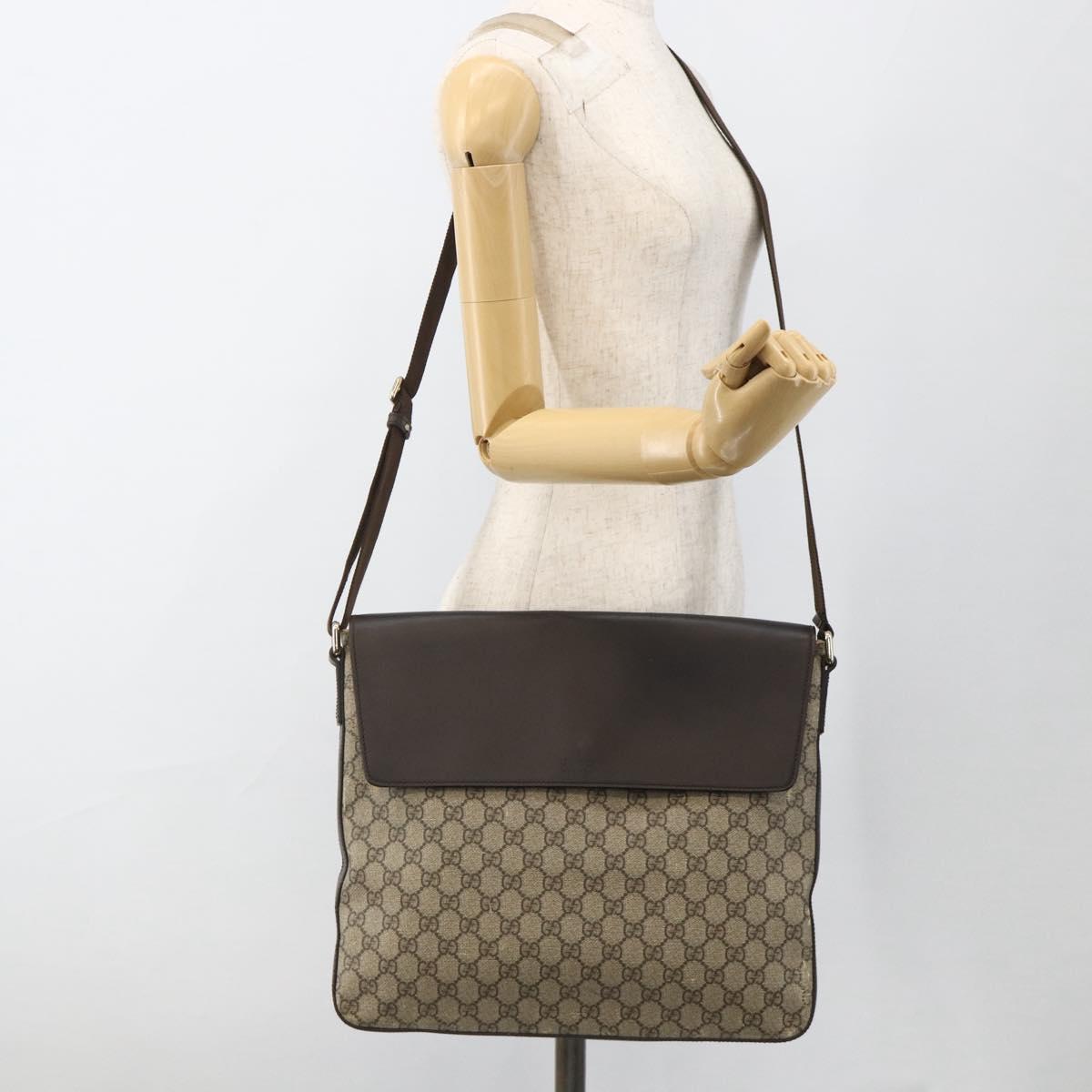 GUCCI GG Supreme Shoulder Bag PVC Gold Beige 223666 Auth ka3168
