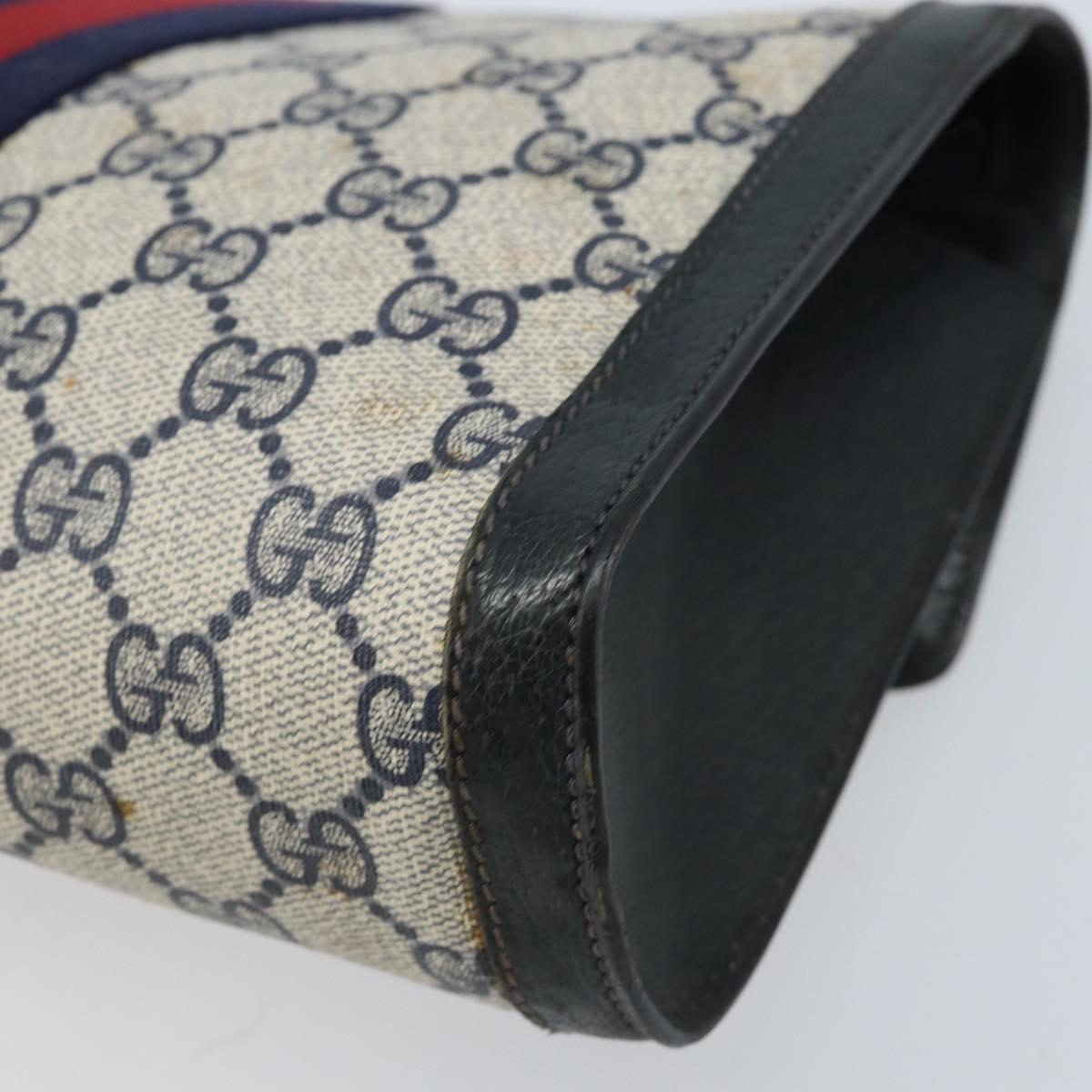 GUCCI GG Supreme Sherry Line Clutch Bag PVC Navy Gold Red 89 01 006 Auth ka3173