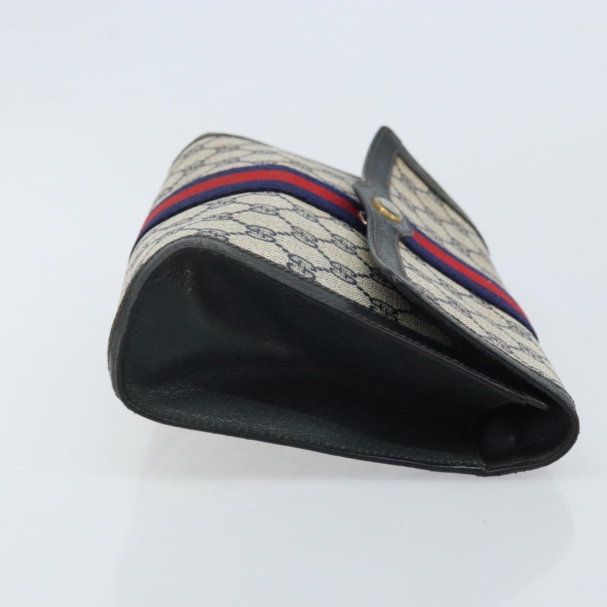 GUCCI GG Supreme Sherry Line Clutch Bag PVC Navy Gold Red 89 01 006 Auth ka3173