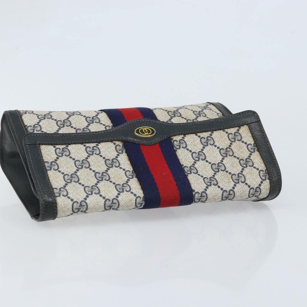 GUCCI GG Supreme Sherry Line Clutch Bag PVC Navy Gold Red 89 01 006 Auth ka3173