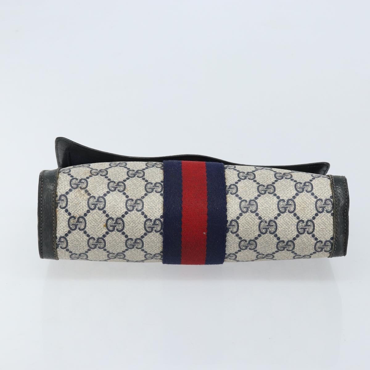 GUCCI GG Supreme Sherry Line Clutch Bag PVC Navy Gold Red 89 01 006 Auth ka3173
