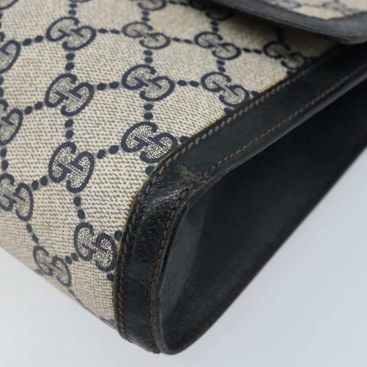 GUCCI GG Supreme Sherry Line Clutch Bag PVC Navy Gold Red 89 01 006 Auth ka3173