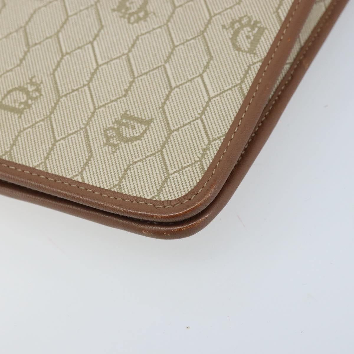 Christian Dior Honeycomb Canvas Chain Shoulder Bag PVC Beige Gold Auth ka3175