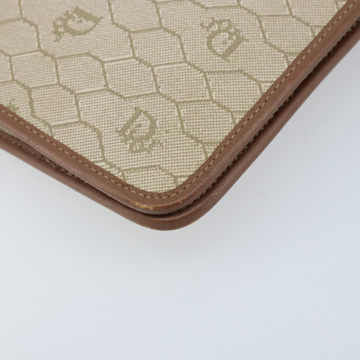 Christian Dior Honeycomb Canvas Chain Shoulder Bag PVC Beige Gold Auth ka3175