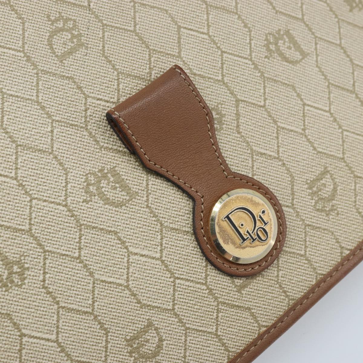 Christian Dior Honeycomb Canvas Chain Shoulder Bag PVC Beige Gold Auth ka3175