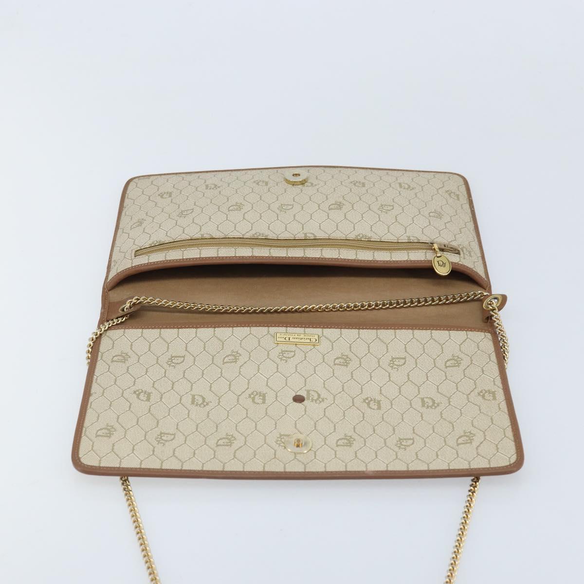 Christian Dior Honeycomb Canvas Chain Shoulder Bag PVC Beige Gold Auth ka3175