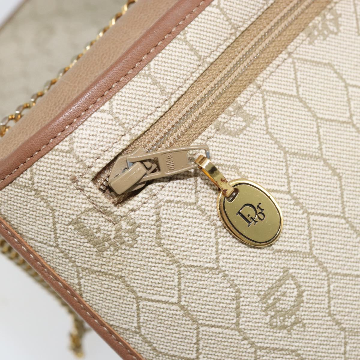 Christian Dior Honeycomb Canvas Chain Shoulder Bag PVC Beige Gold Auth ka3175