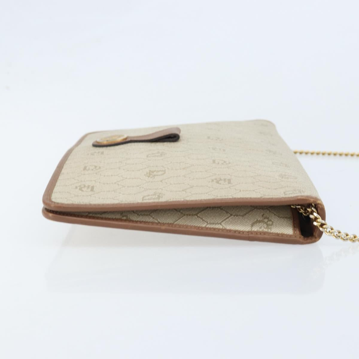 Christian Dior Honeycomb Canvas Chain Shoulder Bag PVC Beige Gold Auth ka3175