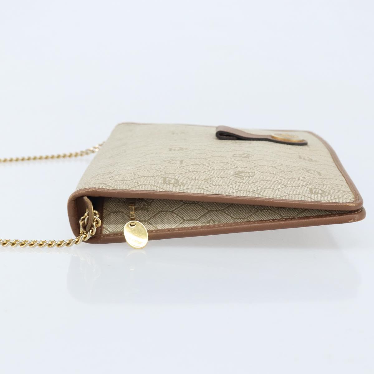 Christian Dior Honeycomb Canvas Chain Shoulder Bag PVC Beige Gold Auth ka3175