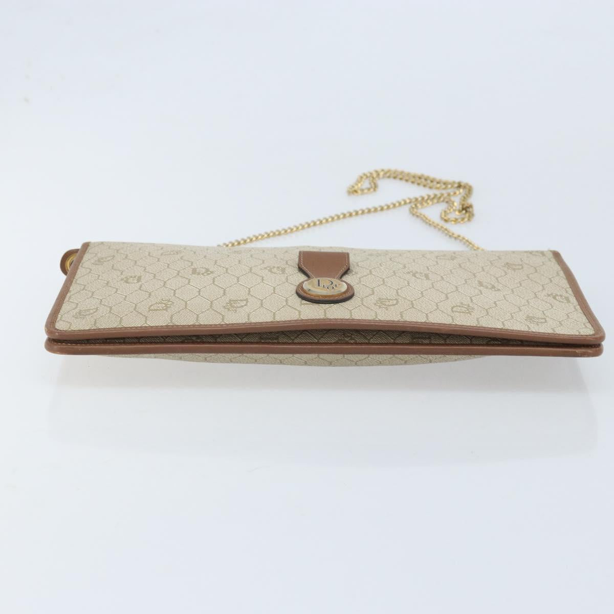 Christian Dior Honeycomb Canvas Chain Shoulder Bag PVC Beige Gold Auth ka3175