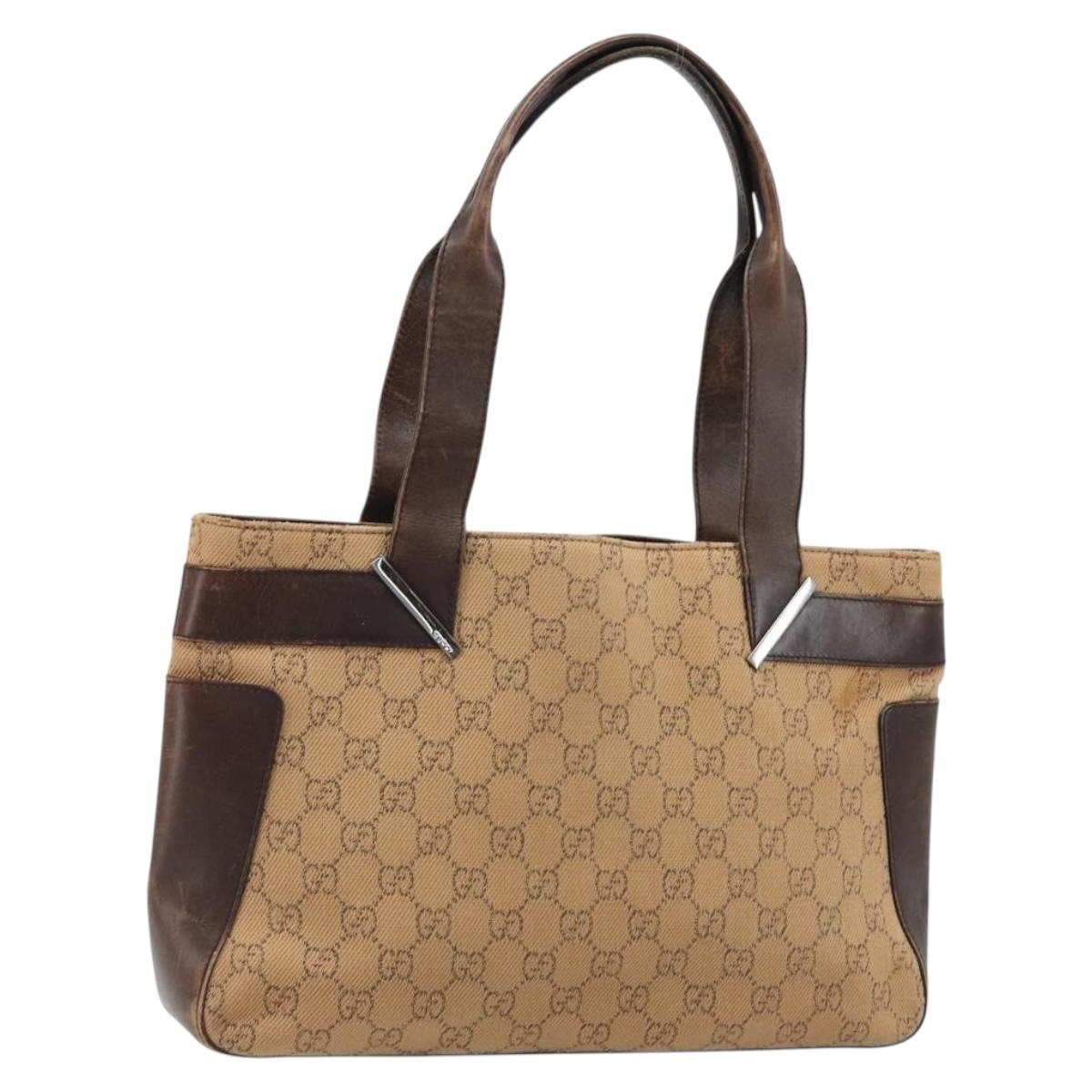 GUCCI GG Canvas Tote Bag Beige Silver 73983 Auth ka3180