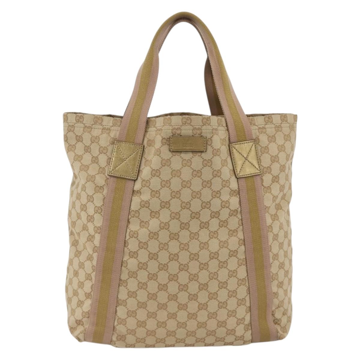 GUCCI GG Canvas Sherry Line Tote Bag Beige 189669 Auth ka3188