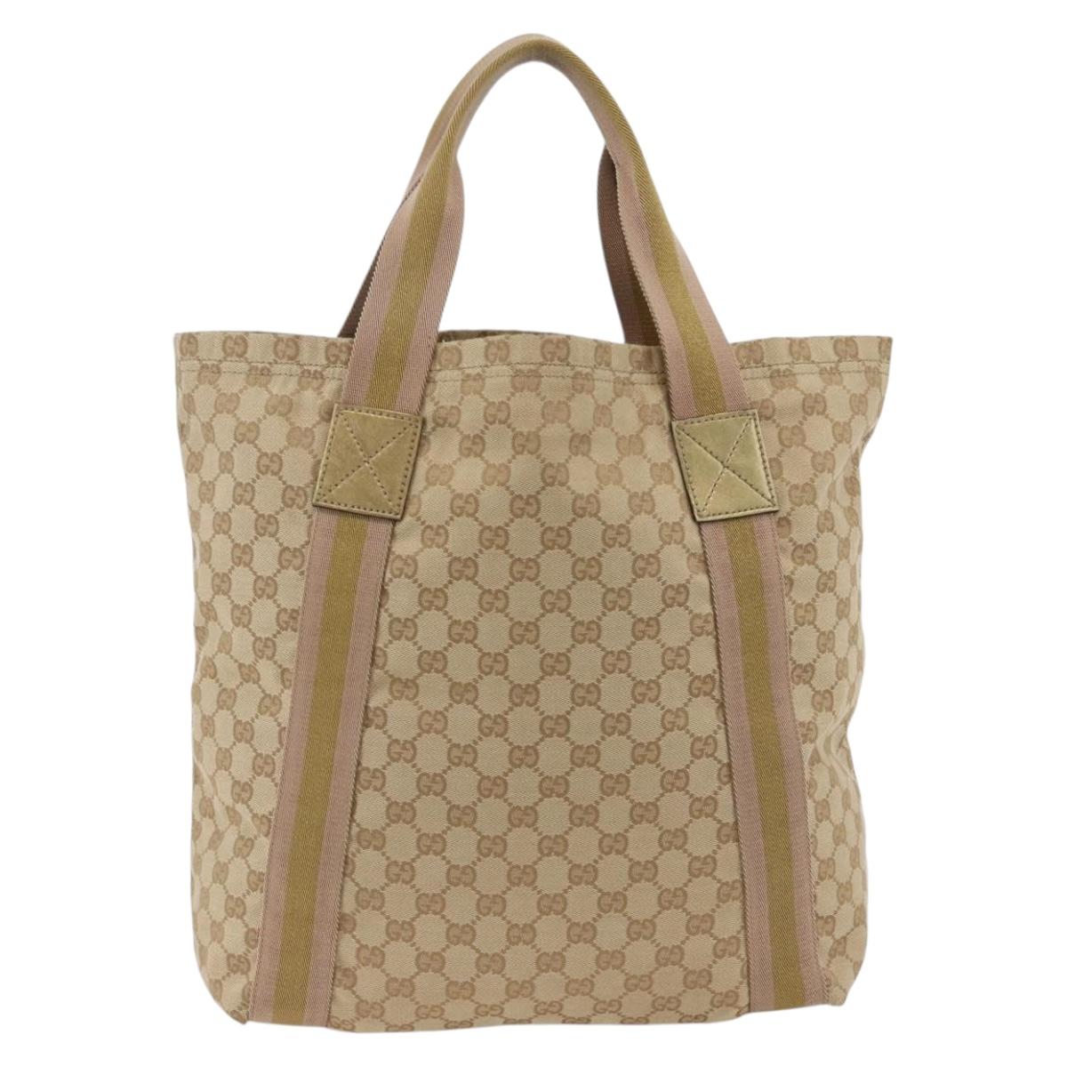 GUCCI GG Canvas Sherry Line Tote Bag Beige 189669 Auth ka3188