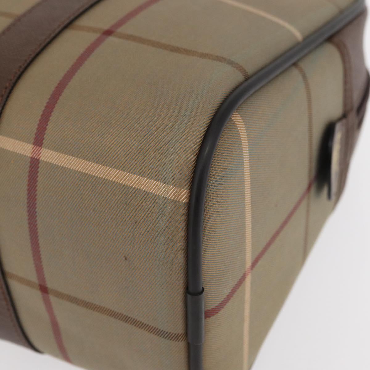 Burberrys Nova Check Boston Bag Canvas Leather Beige Gold Auth ka319