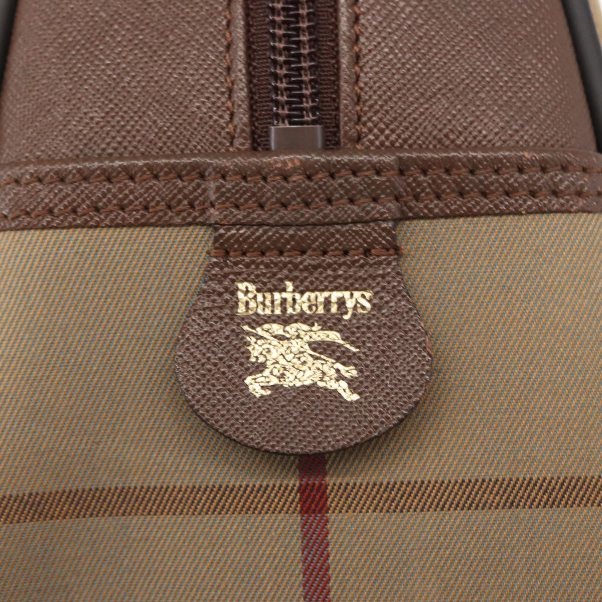 Burberrys Nova Check Boston Bag Canvas Leather Beige Gold Auth ka319