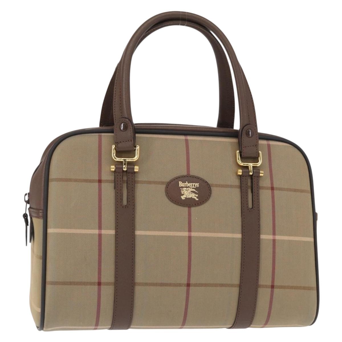 Burberrys Nova Check Boston Bag Canvas Leather Beige Gold Auth ka319