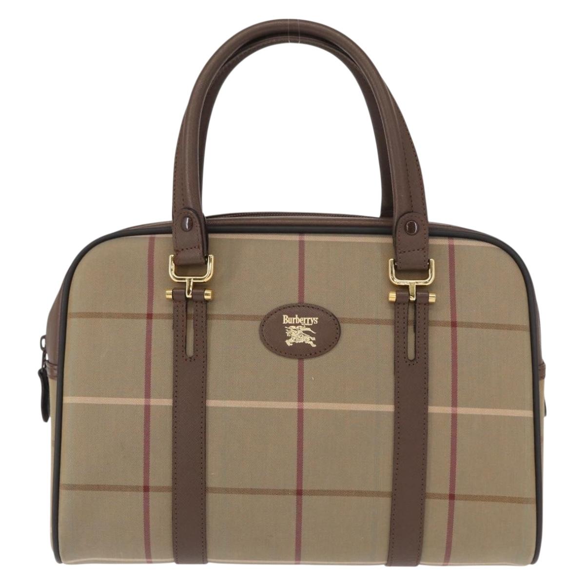 Burberrys Nova Check Boston Bag Canvas Leather Beige Gold Auth ka319