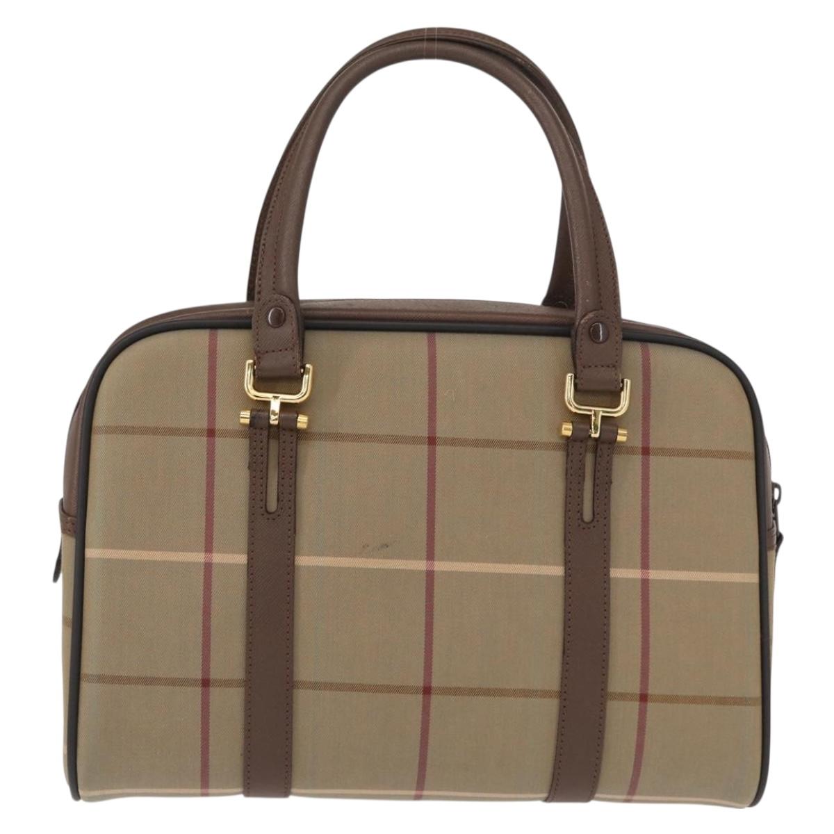 Burberrys Nova Check Boston Bag Canvas Leather Beige Gold Auth ka319