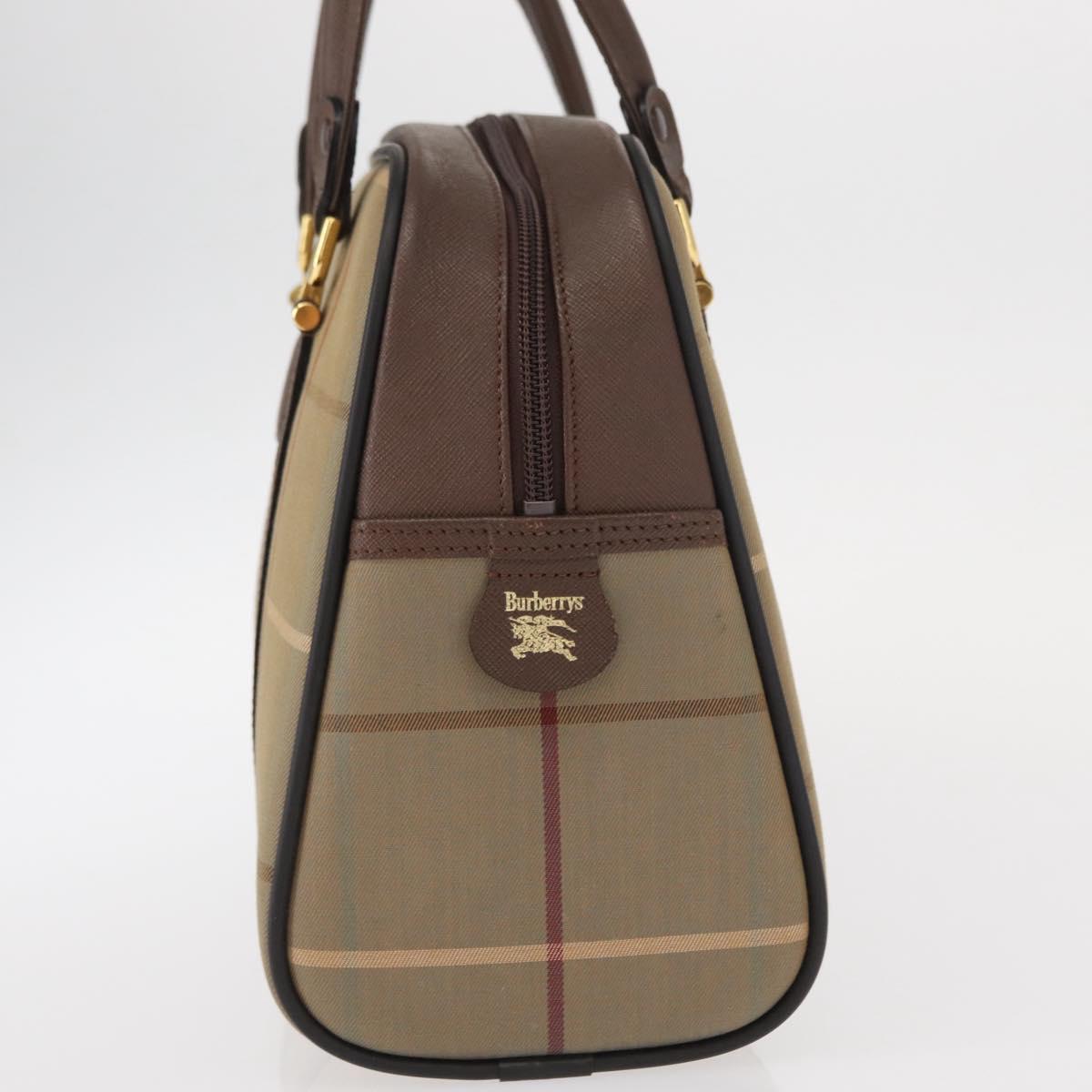Burberrys Nova Check Boston Bag Canvas Leather Beige Gold Auth ka319