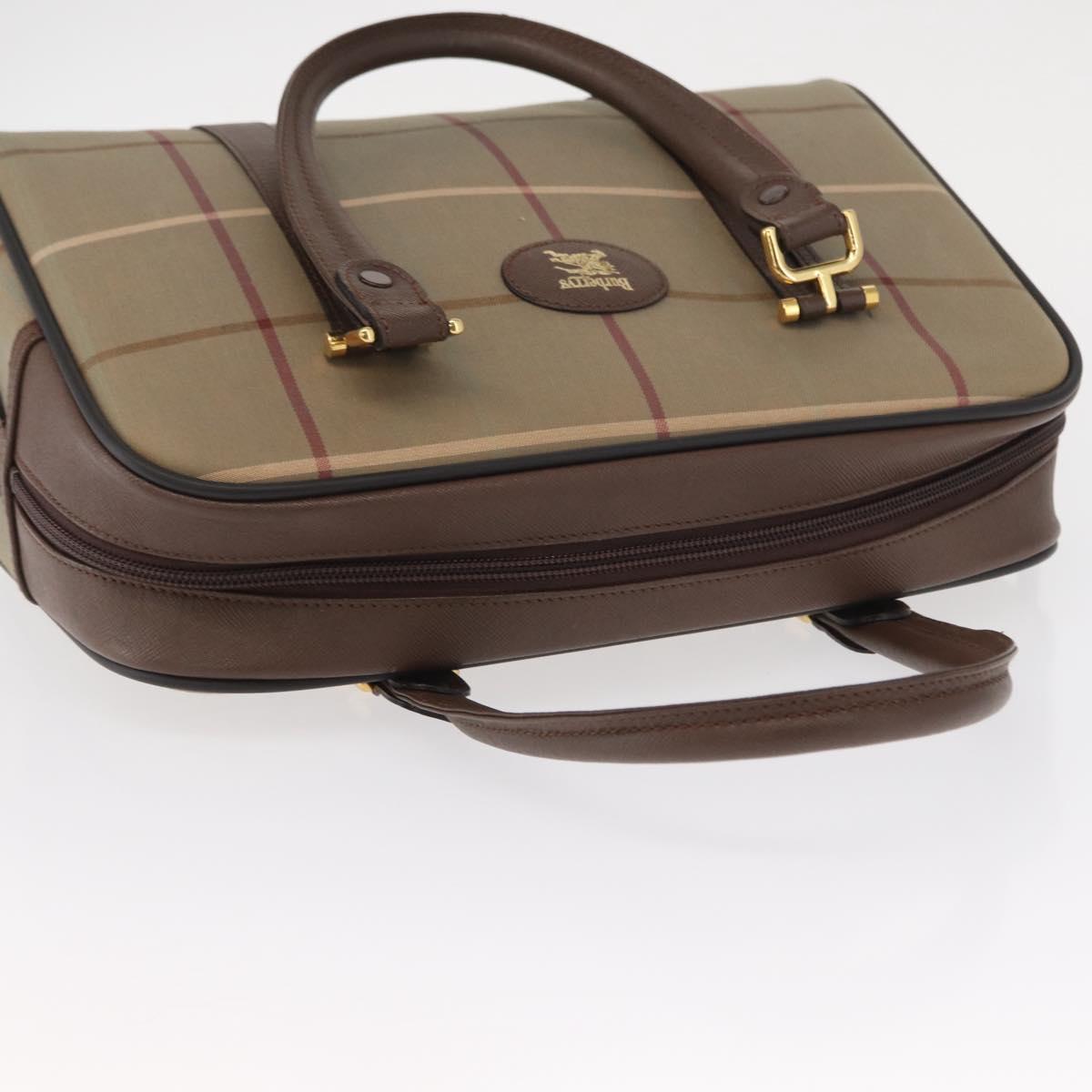 Burberrys Nova Check Boston Bag Canvas Leather Beige Gold Auth ka319