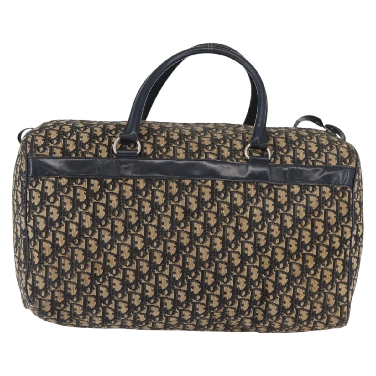 Christian Dior Trotter Canvas Boston Bag Navy Silver Auth ka3190
