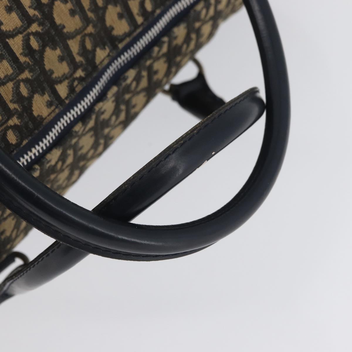 Christian Dior Trotter Canvas Boston Bag Navy Silver Auth ka3190
