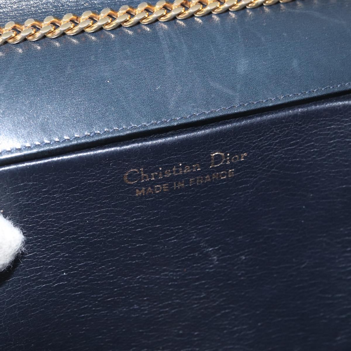 Christian Dior Chain Shoulder Bag Leather Black Gold Auth ka3196
