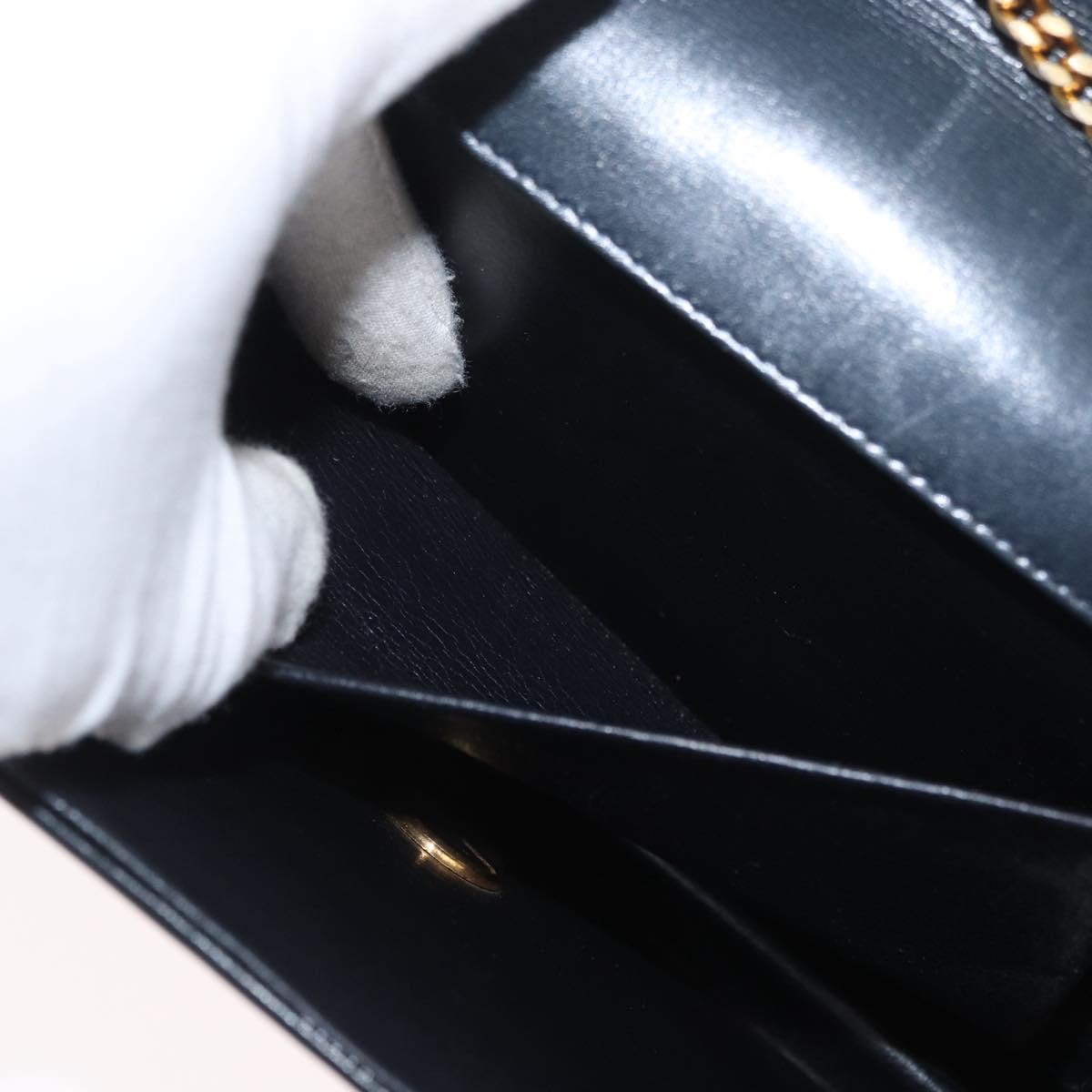 Christian Dior Chain Shoulder Bag Leather Black Gold Auth ka3196