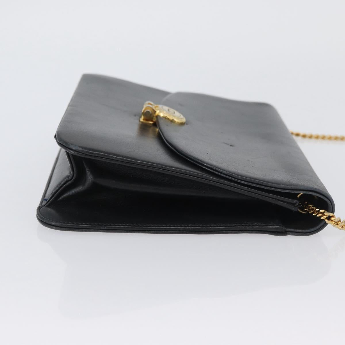 Christian Dior Chain Shoulder Bag Leather Black Gold Auth ka3196