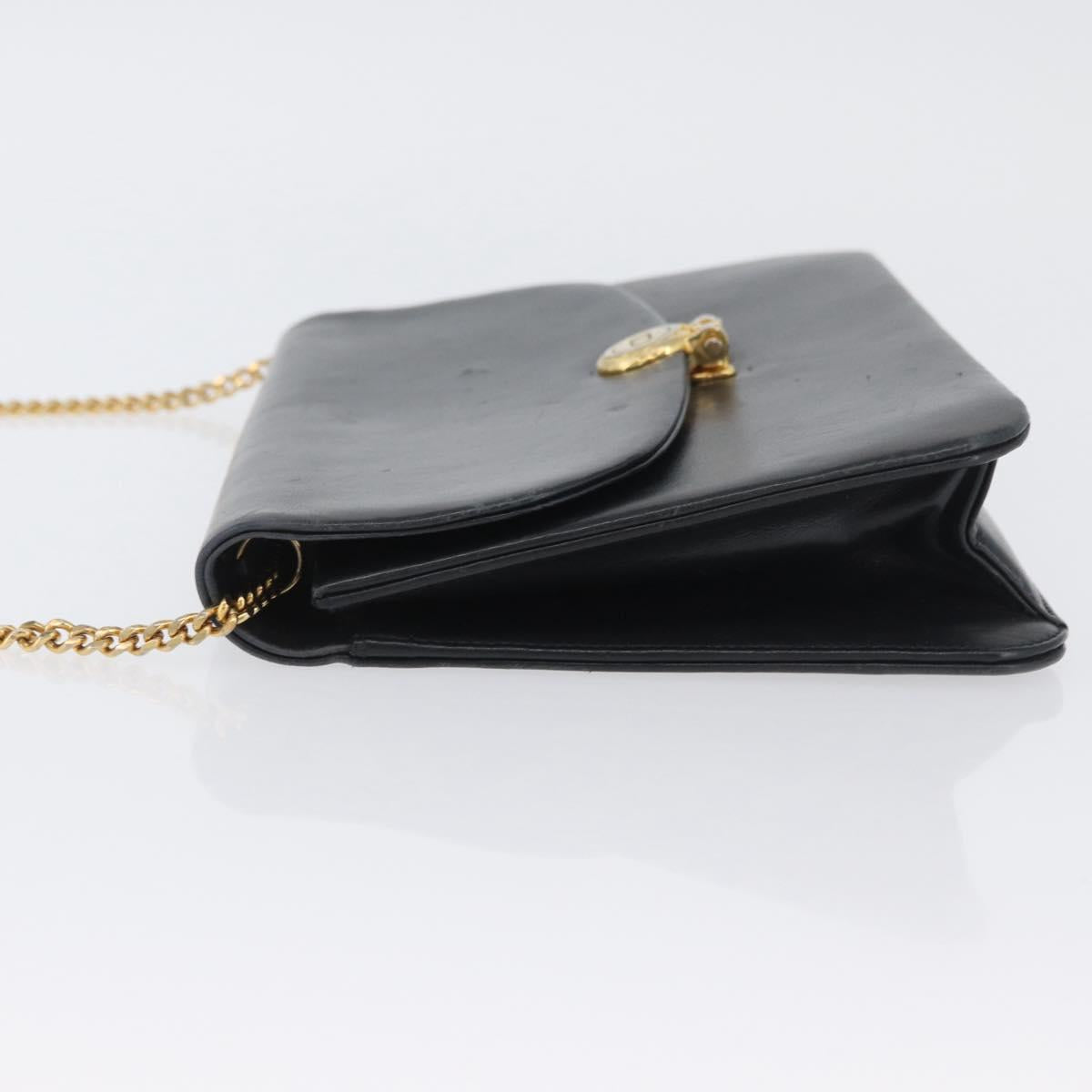 Christian Dior Chain Shoulder Bag Leather Black Gold Auth ka3196