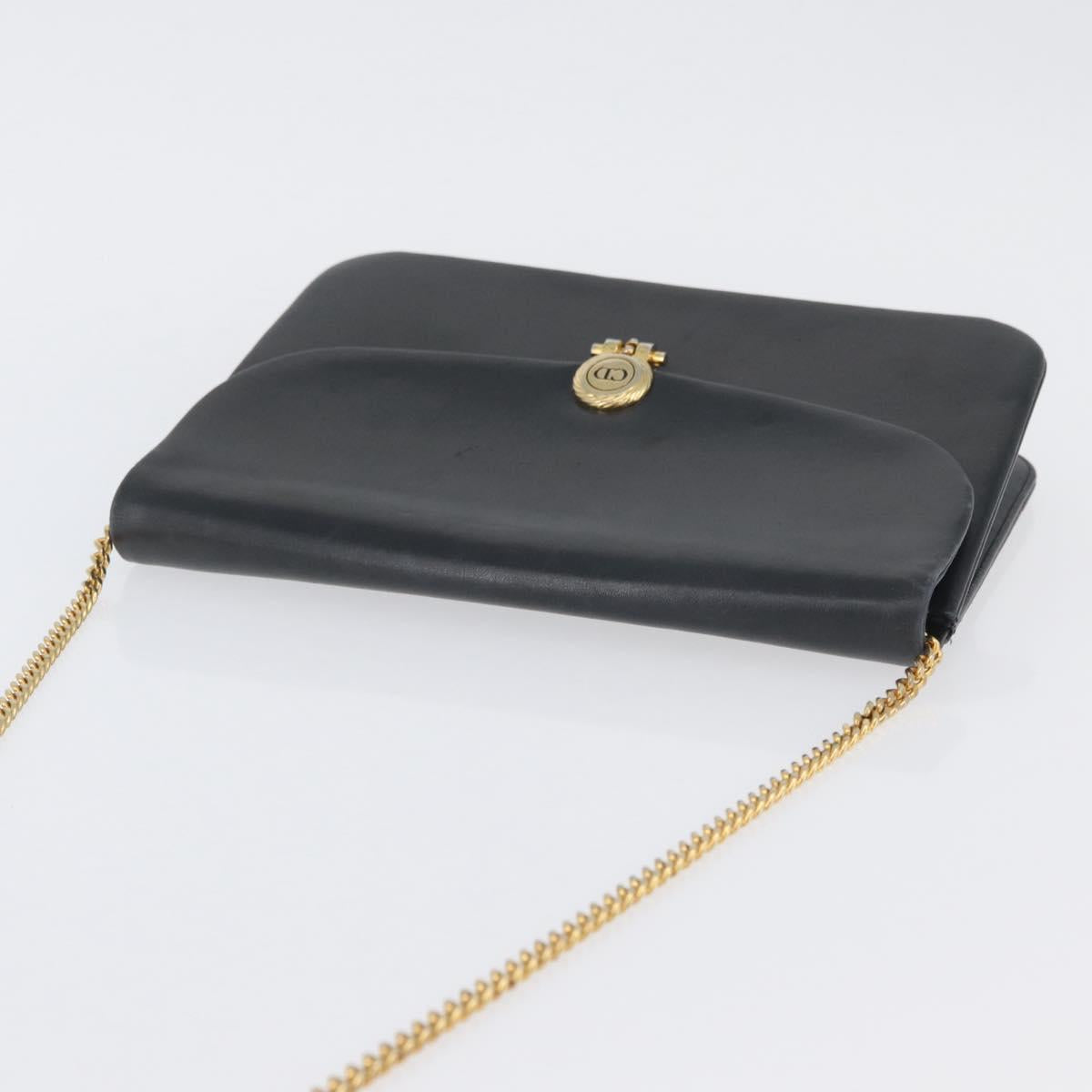 Christian Dior Chain Shoulder Bag Leather Black Gold Auth ka3196