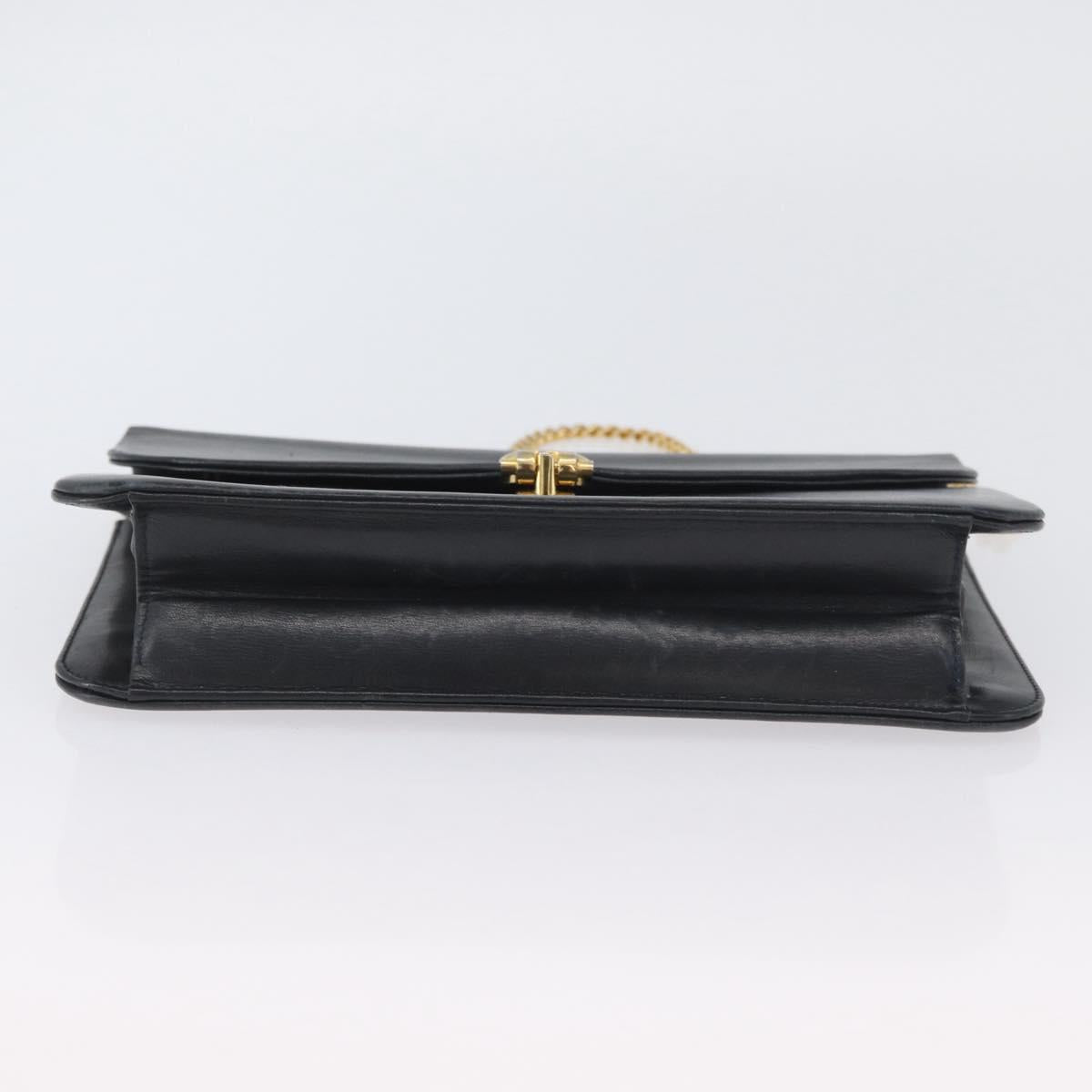 Christian Dior Chain Shoulder Bag Leather Black Gold Auth ka3196
