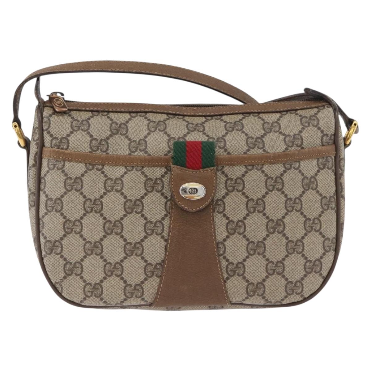 GUCCI GG Supreme Web Sherry Line Shoulder Bag PVC Beige Gold 169937 Auth ka3198