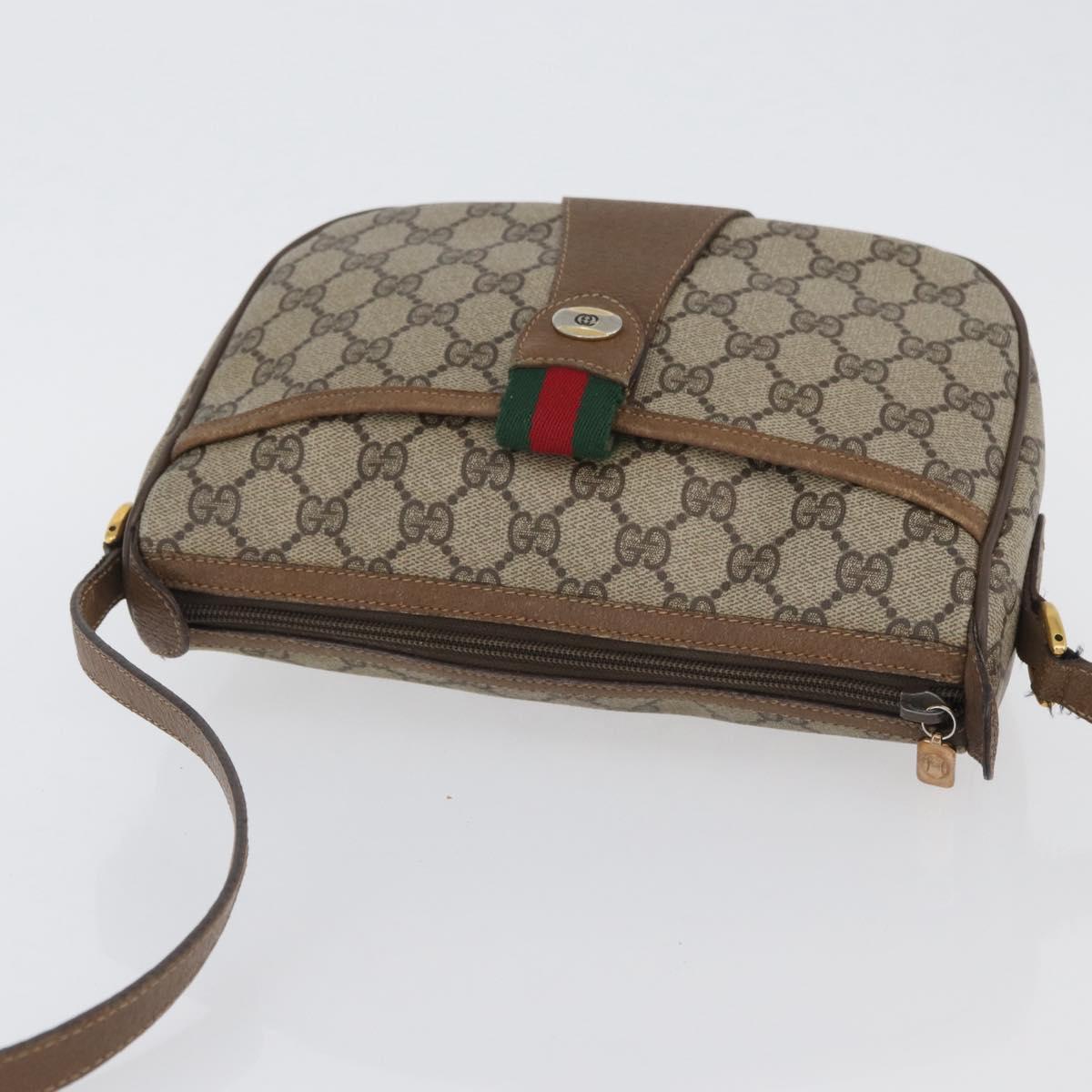 GUCCI GG Supreme Web Sherry Line Shoulder Bag PVC Beige Gold 169937 Auth ka3198